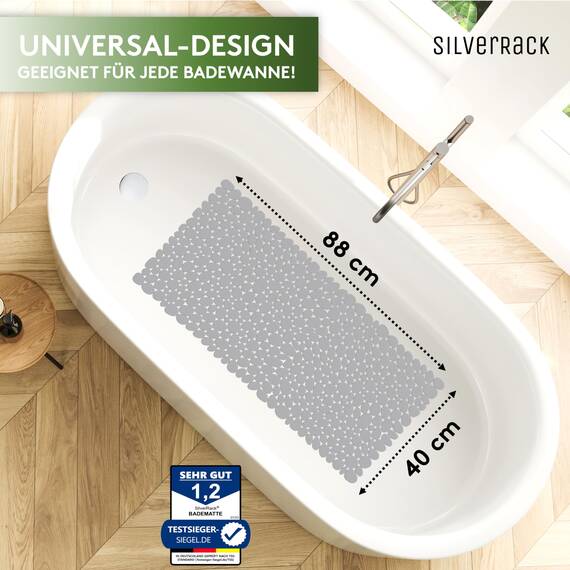SilverRack Badewannenmatte 88x40 cm (Anthrazit Kiesel Steinoptik) Antirutschmatte Badewanne BPA frei - Duschmatte schimmelresistent & maschinenwaschbar - Badematte rutschfest