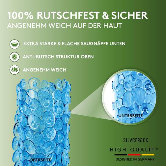SilverRack Badewannenmatte 69x36 cm (Blau Kiesel Steinoptik) Antirutschmatte Badewanne BPA frei - Duschmatte schimmelresistent & maschinenwaschbar - Badematte rutschfest