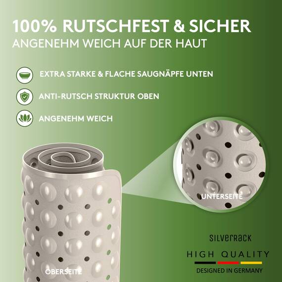SilverRack Badewannenmatte 100x40 cm (Beige) - Antirutschmatte Badewanne BPA frei für Kinder und Babys - Duschmatte schimmelresistent & maschinenwaschbar - Badematte rutschfest
