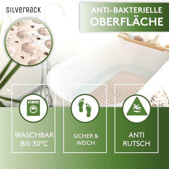 SilverRack Badewannenmatte 100x40 cm (Beige) - Antirutschmatte Badewanne BPA frei für Kinder und Babys - Duschmatte schimmelresistent & maschinenwaschbar - Badematte rutschfest