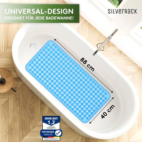 SilverRack Badewannenmatte 88x40 cm (Blau RAUTEN) - Antirutschmatte Badewanne BPA frei für Kinder und Babys - Duschmatte schimmelresistent & maschinenwaschbar - Badematte rutschfest