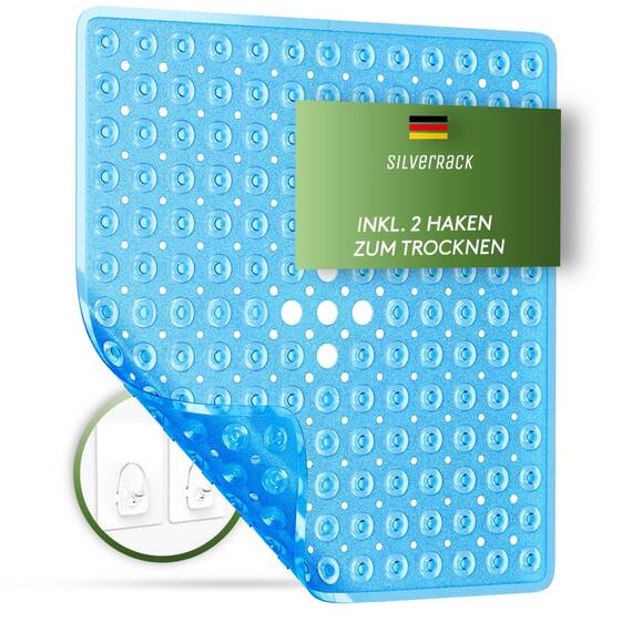 SilverRack Duschmatte 53x53 cm (Blau) - Antirutschmatte Dusche BPA-frei für Kinder - Badematte, maschinenwaschbar und schimmelresistent