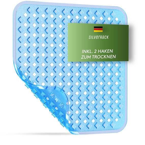 SilverRack Duschmatte rutschfest 53x53 cm (Blau RAUTEN) - Antirutschmatte Dusche BPA frei für Kinder - Badematte maschinenwaschbar u. schimmelresistent - Duscheinlage rutschfest