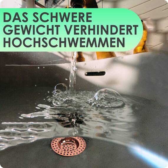 Kitchen Helpis® 2X Abflusssieb kupferfarben für ALLE ABFLÜSSE geeignet, extra schwer -14g-, kein Hochschwemmen, aus rostfreiem SS304 Edelstahl, schnell ablaufend, Sieb für Spülbecken oder Haarsieb