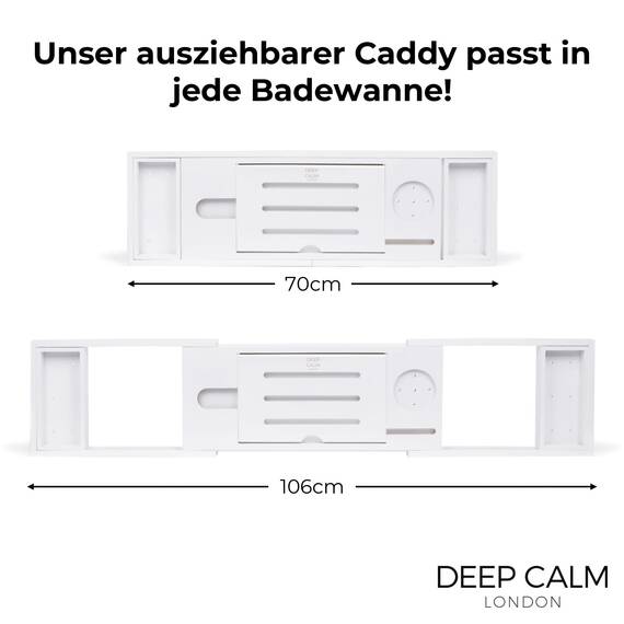 Deep Calm Badewannenablage - Verstellbares Bambus-Badewannenbrett - rutschfeste Badewannenablage Passend für die meisten Badewannen - Hält Buch, iPad, Telefon, Glas, Kerze