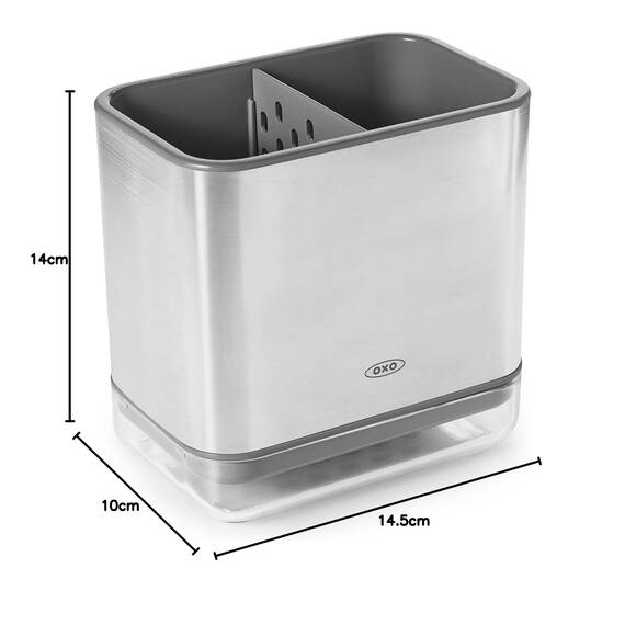 OXO Good Grips Praktischer Spülutensilien-Halter aus Edelstahl – 9,7 x 14,5 x 14 cm