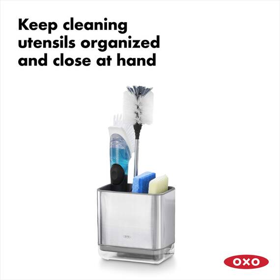 OXO Good Grips Praktischer Spülutensilien-Halter aus Edelstahl – 9,7 x 14,5 x 14 cm