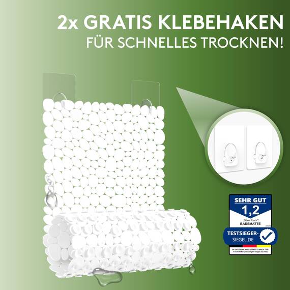 SilverRack Badewannenmatte 88x40 cm (Weiß Kiesel Steinoptik) Antirutschmatte Badewanne BPA frei - Duschmatte schimmelresistent & maschinenwaschbar - Badematte rutschfest