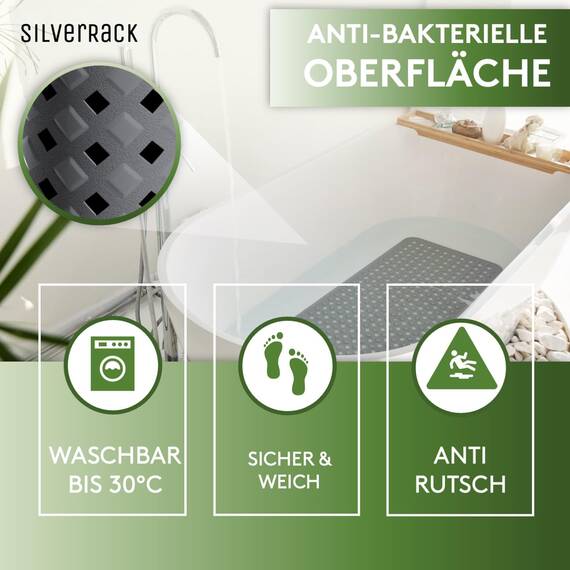 SilverRack Badewannenmatte 88x40 cm (Anthrazit) - Antirutschmatte Badewanne BPA frei für Kinder und Babys - Duschmatte schimmelresistent & maschinenwaschbar - Badematte rutschfest