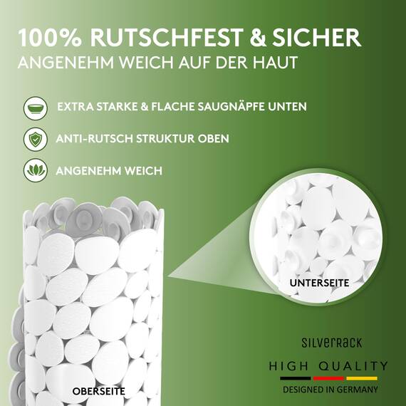 SilverRack Badewannenmatte 69x36 cm (Weiß Kiesel Steinoptik) Antirutschmatte Badewanne BPA frei - Duschmatte schimmelresistent & maschinenwaschbar - Badematte rutschfest