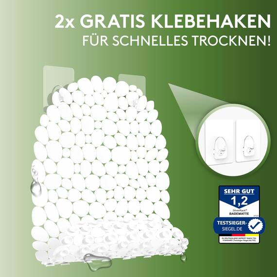 SilverRack Badewannenmatte 69x36 cm (Weiß Kiesel Steinoptik) Antirutschmatte Badewanne BPA frei - Duschmatte schimmelresistent & maschinenwaschbar - Badematte rutschfest