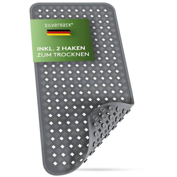 SilverRack Badewannenmatte 88x40 cm (Anthrazit) - Antirutschmatte Badewanne BPA frei für Kinder und Babys - Duschmatte schimmelresistent & maschinenwaschbar - Badematte rutschfest
