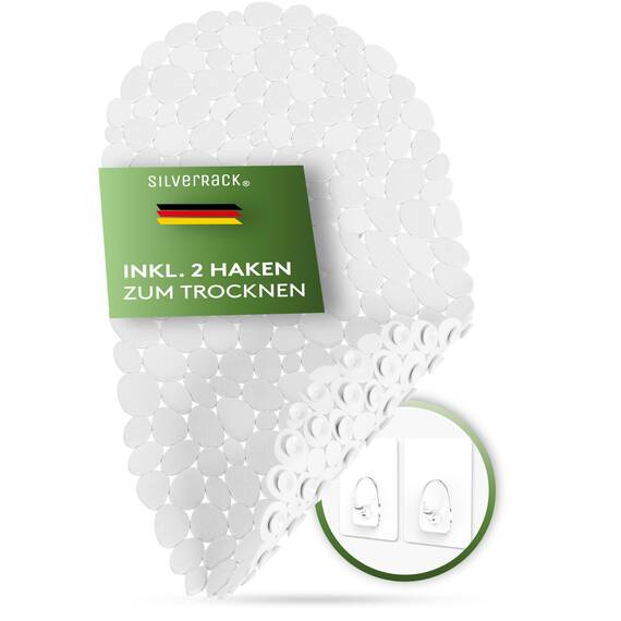 SilverRack Badewannenmatte 69x36 cm (Weiß Kiesel Steinoptik) Antirutschmatte Badewanne BPA frei - Duschmatte schimmelresistent & maschinenwaschbar - Badematte rutschfest