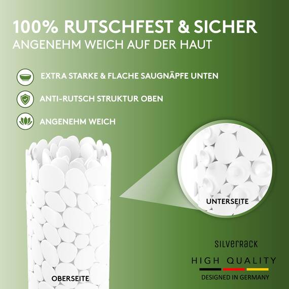 SilverRack Badewannenmatte 88x40 cm (Weiß Kiesel Steinoptik) Antirutschmatte Badewanne BPA frei - Duschmatte schimmelresistent & maschinenwaschbar - Badematte rutschfest