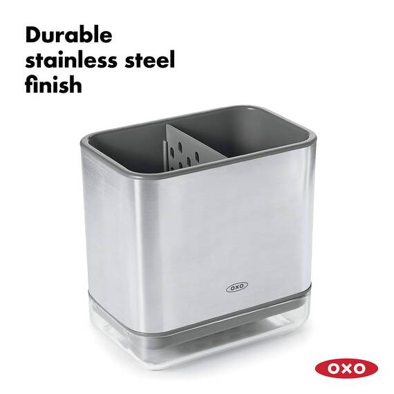 OXO Good Grips Praktischer Spülutensilien-Halter aus Edelstahl – 9,7 x 14,5 x 14 cm