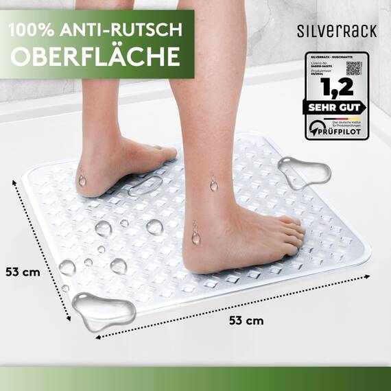 SilverRack Duschmatte rutschfest 53x53 cm (Transparent RAUTEN) - Antirutschmatte Dusche BPA frei für Kinder - Badematte maschinenwaschbar u. schimmelresistent - Duscheinlage rutschfest