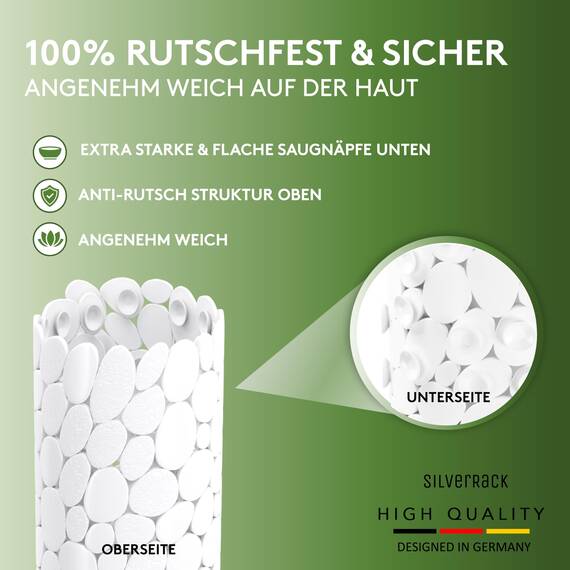 SilverRack DermaSensitivo rutschfest Duschmatte 100% BPA frei (Weiß Kieselstein) - 53 x cm für Kinder und Babys sicheren Halt