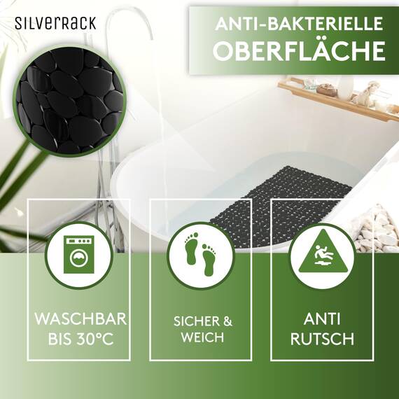 SilverRack Badewannenmatte 88x40 cm (schwarz Kiesel Steinoptik) Antirutschmatte Badewanne BPA frei - Duschmatte schimmelresistent & maschinenwaschbar - Badematte rutschfest