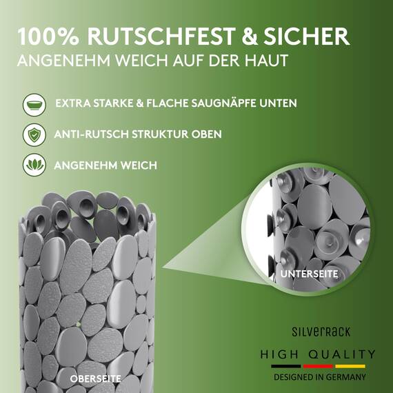 SilverRack Anti-Rutsch-Duschmatte, 53 x 53 cm (grau, in Steinoptik) - BPA-freie Antirutsch-Duschmatte - Badematte Badematte rutschsicher und maschinenwaschbar - Matte