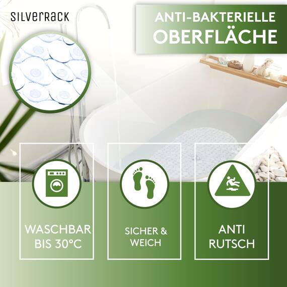SilverRack Badewannenmatte 69x36 cm (Transparent Kiesel Steinoptik) Antirutschmatte Badewanne BPA frei - Duschmatte schimmelresistent & maschinenwaschbar - Badematte rutschfest