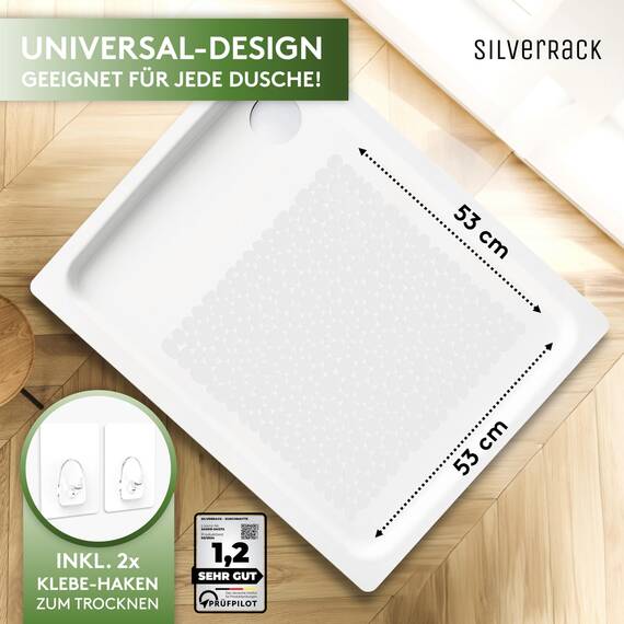 SilverRack DermaSensitivo rutschfest Duschmatte 100% BPA frei (Weiß Kieselstein) - 53 x cm für Kinder und Babys sicheren Halt