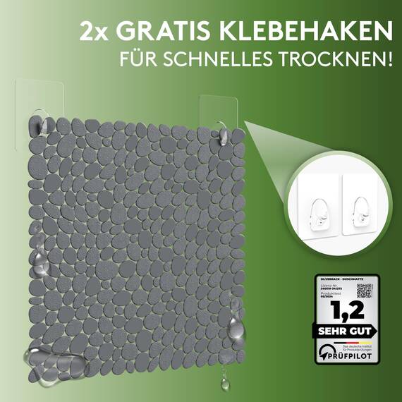 SilverRack DermaSensitive Duschmatte | 100% BPA-frei (dunkelgrau) | Steinoptik | für Kinder und Babys | rutschfeste, sichere Dusche