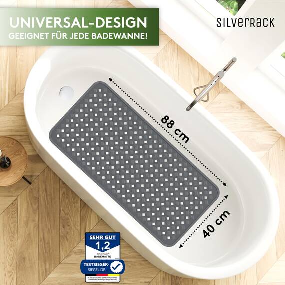 SilverRack Badewannenmatte 88x40 cm (Anthrazit) - Antirutschmatte Badewanne BPA frei für Kinder und Babys - Duschmatte schimmelresistent & maschinenwaschbar - Badematte rutschfest