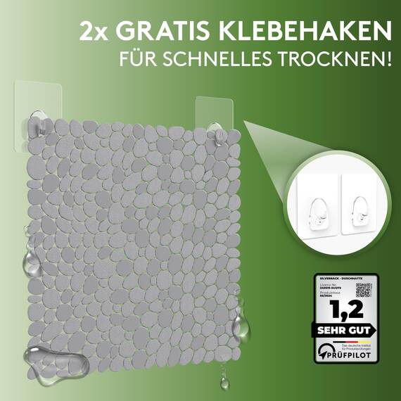 SilverRack Anti-Rutsch-Duschmatte, 53 x 53 cm (grau, in Steinoptik) - BPA-freie Antirutsch-Duschmatte - Badematte Badematte rutschsicher und maschinenwaschbar - Matte