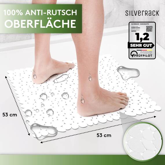 SilverRack DermaSensitivo rutschfest Duschmatte 100% BPA frei (Weiß Kieselstein) - 53 x cm für Kinder und Babys sicheren Halt