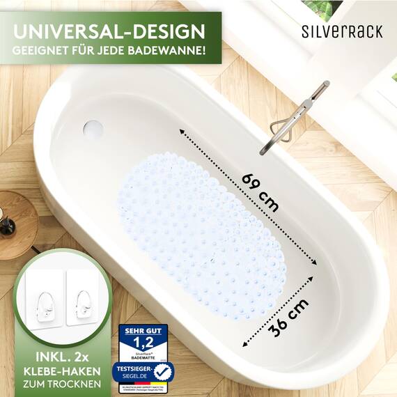 SilverRack Badewannenmatte 69x36 cm (Transparent Kiesel Steinoptik) Antirutschmatte Badewanne BPA frei - Duschmatte schimmelresistent & maschinenwaschbar - Badematte rutschfest