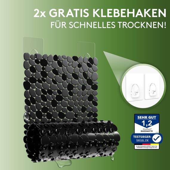 SilverRack Badewannenmatte 88x40 cm (schwarz Kiesel Steinoptik) Antirutschmatte Badewanne BPA frei - Duschmatte schimmelresistent & maschinenwaschbar - Badematte rutschfest