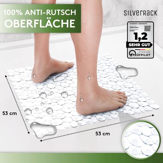 SilverRack DermaSensitive Duschmatte | 100% BPA-frei (transparenz) | Steinoptik | für Kinder und Babys | rutschfeste, sicherhaltige Duschmatte