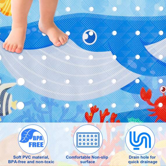 YOCOLE Badewannenmatte Kinder, 100x40cm Duschmatte Badematte Rutschfest, Antirutschmatte Badewanne Dusche Badewanneneinlage, BPA-frei PVC Bath Mat mit Saugnäpfen, Schimmelresistent & Maschinenwaschbar