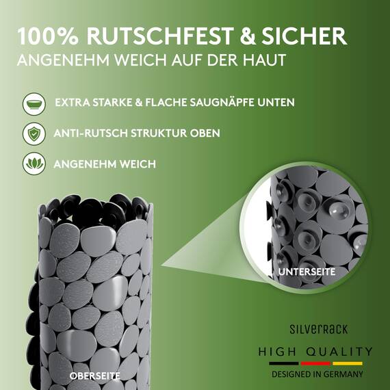 SilverRack Badewannenmatte 69x36 cm (Anthrazit Kiesel Steinoptik) Antirutschmatte Badewanne BPA frei - Duschmatte schimmelresistent & maschinenwaschbar - Badematte rutschfest