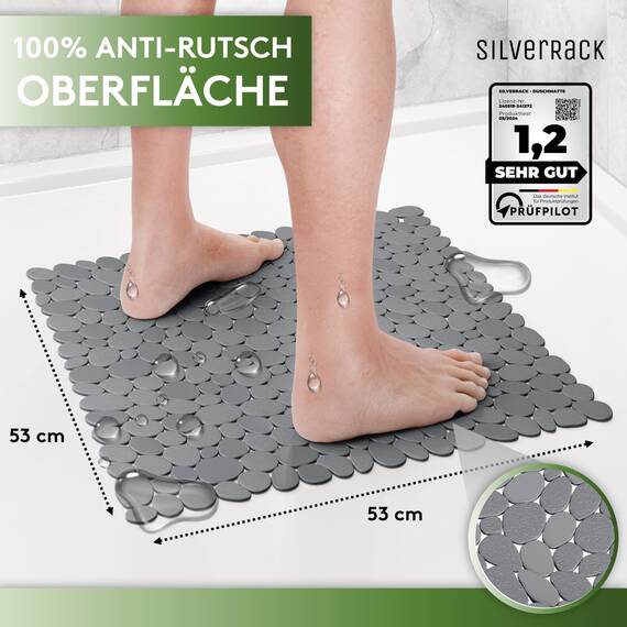 SilverRack DermaSensitive Duschmatte | 100% BPA-frei (dunkelgrau) | Steinoptik | für Kinder und Babys | rutschfeste, sichere Dusche