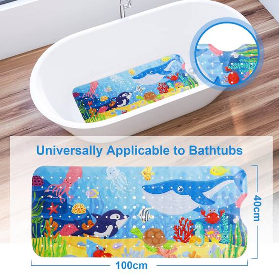YOCOLE Badewannenmatte Kinder, 100x40cm Duschmatte Badematte Rutschfest, Antirutschmatte Badewanne Dusche Badewanneneinlage, BPA-frei PVC Bath Mat mit Saugnäpfen, Schimmelresistent & Maschinenwaschbar