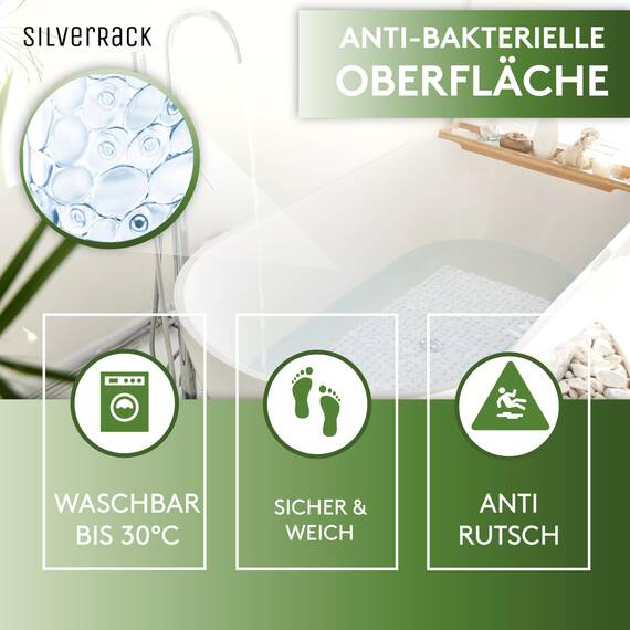 SilverRack Badewannenmatte 88x40 cm (transparent Kiesel Steinoptik) Antirutschmatte Badewanne BPA frei - Duschmatte schimmelresistent & maschinenwaschbar - Badematte rutschfest