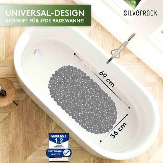 SilverRack Badewannenmatte 69x36 cm (Anthrazit Kiesel Steinoptik) Antirutschmatte Badewanne BPA frei - Duschmatte schimmelresistent & maschinenwaschbar - Badematte rutschfest
