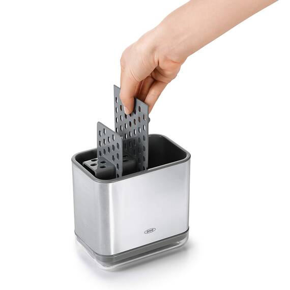 OXO Good Grips Praktischer Spülutensilien-Halter aus Edelstahl – 9,7 x 14,5 x 14 cm