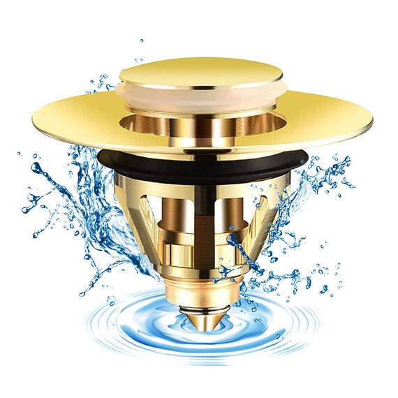 Pop up Abflussstopfen Universal Edelstahl-RüCkprall Kern Push-Typ Ablaufgarnitur Sieb Mit 2 Dichtungen füR Zwischen 32~38 mm Bad KüChen Waschbecken Abfluss ZubehöR (Gold)