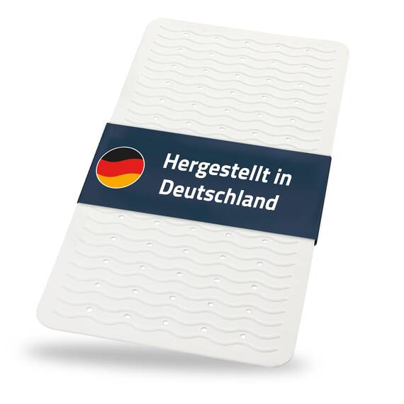 RIDDER – Badewanneneinlage Playa 38x80cm, weiß, 100% TPE | Made in Germany Badewannenmatte aus hautfreundlichem TPE. Maschinenfeste Antirutschmatte mit Saugnäpfen & Ablauföffnungen