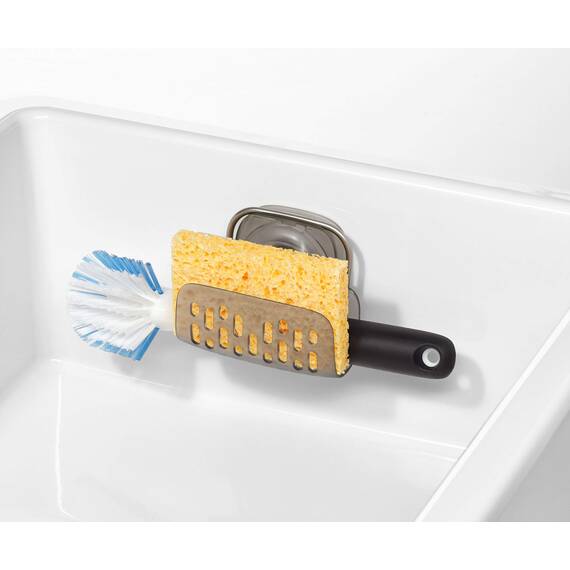 OXO Good Grips Schwammhalter für das Spülbecken, grau – Küchenorganizer mit Stronghold-Saugnapfhalterung