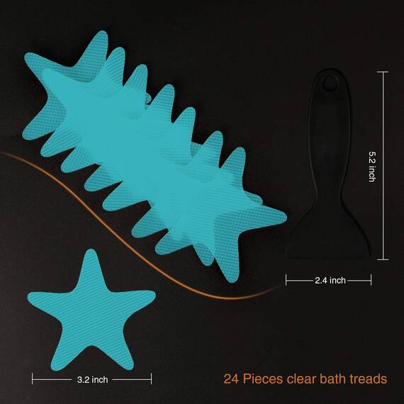 Secopad Anti-Rutsch Aufkleber 24 STK Sicherheitsstreifen für Badewanne, Klebende Sticker mit Premium Schaber für Badewanne, Dusche, Treppe (Blau)