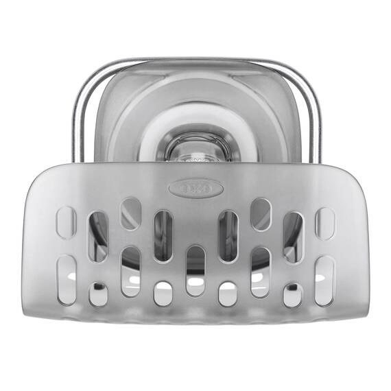 OXO Good Grips Schwammhalter für das Spülbecken, grau – Küchenorganizer mit Stronghold-Saugnapfhalterung