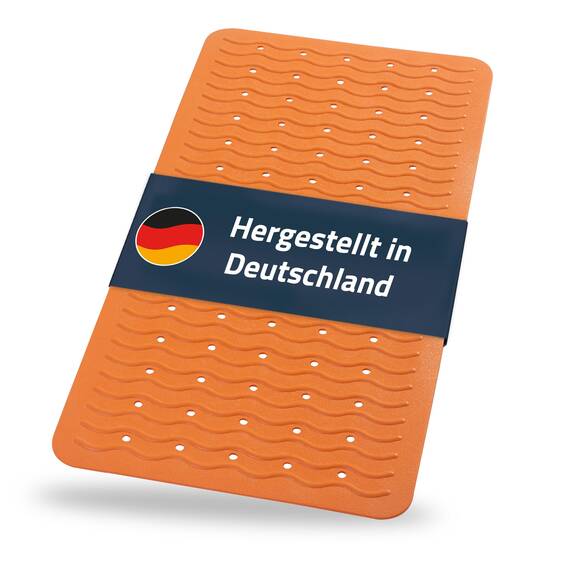 RIDDER – Badewanneneinlage Playa 38x80cm, orange, 100% TPE | Made in Germany Badewannenmatte aus hautfreundlichem TPE. Maschinenfeste Antirutschmatte mit Saugnäpfen & Ablauföffnungen