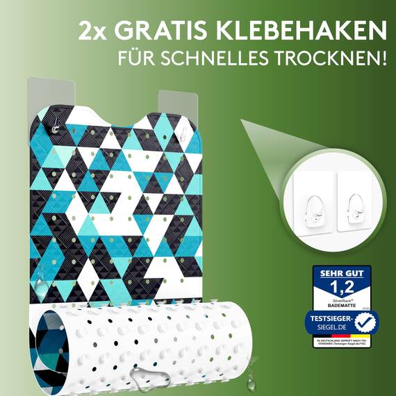 SilverRack Badewannenmatte 100x40 cm (3D Motiv Türkis) - Antirutschmatte Badewanne BPA frei für Kinder und Babys - Duschmatte schimmelresistent & maschinenwaschbar - Boho Badematte