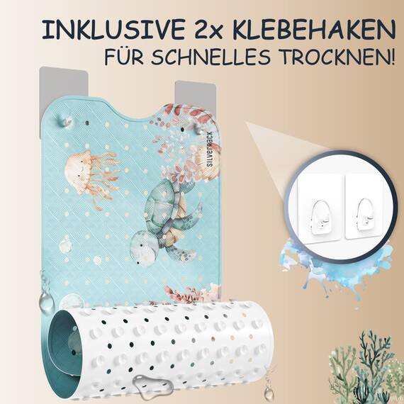 SilverRack Badewannenmatte Kinder rutschfest [100x40cm] - Antirutschmatte Badewanne BPA frei - Badematte Kinder - für Baby & Kinder - Rochen Unterwasserwelt Grün rechts