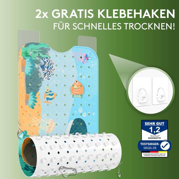 SilverRack Kinder Badewannenmatte 100x40 cm (Wal Motiv) - Antirutschmatte Badewanne BPA frei für Kinder und Babys - Duschmatte schimmelresistent & maschinenwaschbar - Badematte rutschfest