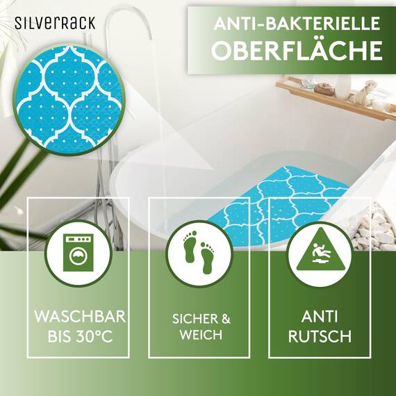 SilverRack Badewannenmatte 100x40 cm (Marokko Motiv Türkis) - Antirutschmatte Badewanne BPA frei für Kinder und Babys - Duschmatte schimmelresistent & maschinenwaschbar - Boho Badematte