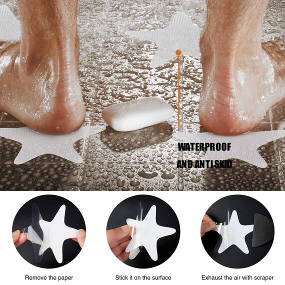 Secopad Anti-Rutsch Aufkleber 24 STK Sicherheitsstreifen für Badewanne, Klebende Sticker mit Premium Schaber für Badewanne, Dusche, Treppe (Weiß)